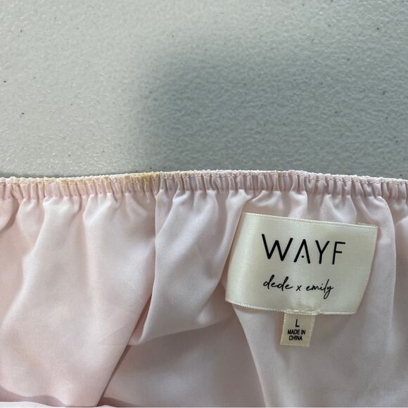 Nordstrom WAYF Pink Off-the-shoulder pink gold bow puff sleeve chiffon top Large - Picture 6 of 15